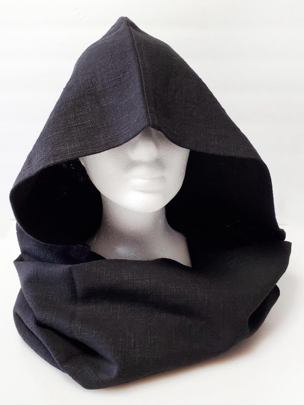 Linen Black Scarf Rave Hood(Loop is Cut)